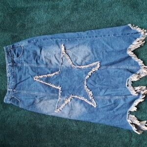 Star denim midi skirt